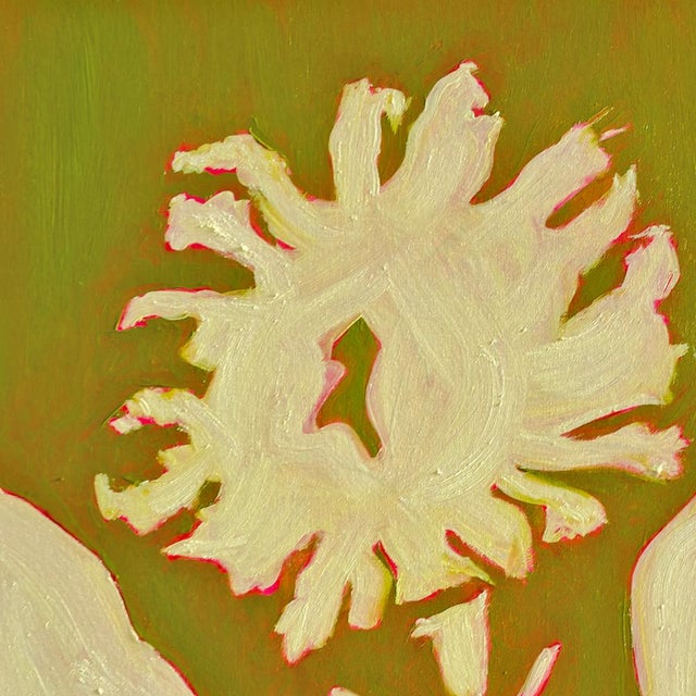 Tatiana Duperault Flower Painting, Original 11x14 Oil and Acrylic, Olive Green, Modern Botanical Art, Framed For Sale - Image 4 of 4
