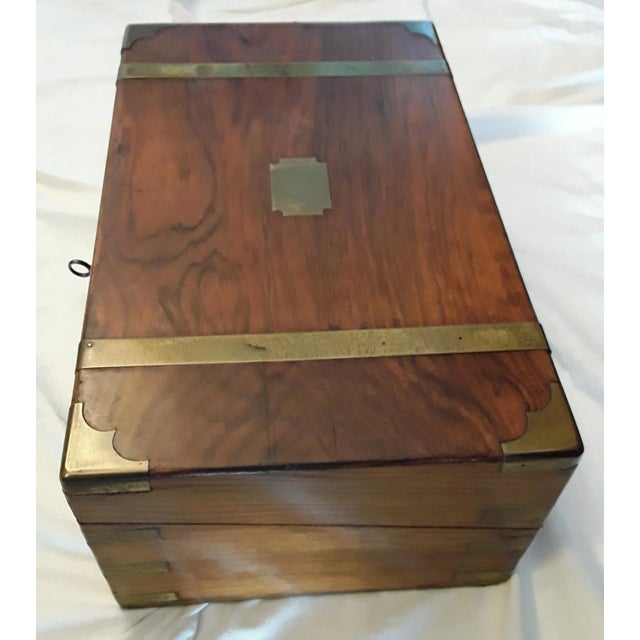 Ancient English Walnut and Brass Intarsia Desk Box with Secret Compartment For Sale - Image 9 of 12