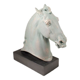 Verde Horse Head Sculpture on Black Base Attribute to Paul Wayland Bartlett For Sale