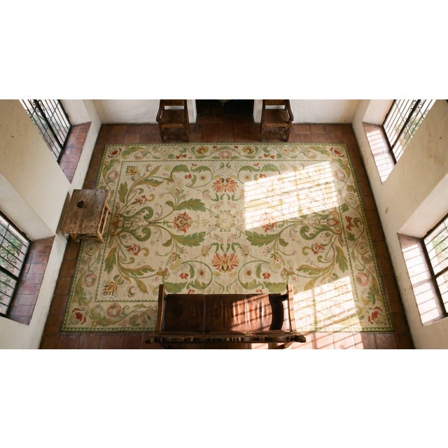 Beige 1930s Beige Foliate Antique Portuguese Arraiolos Needlepoint Rug 14'2" X 23' Handmade Wool Carpet For Sale - Image 8 of 9
