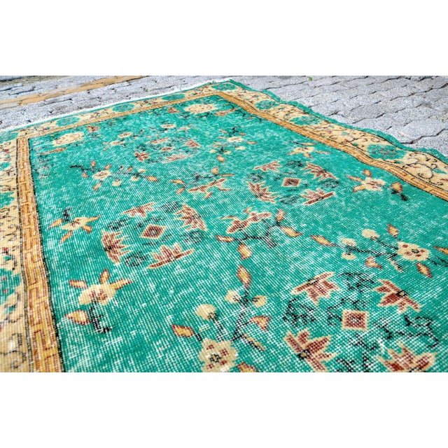 Textile 1960s Vintage Handmade Turquoise Rug For Sale - Image 7 of 11