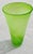 Lovely oversized hand-blown art glass vase featuring a vibrant lime-green cased-glass body with an intricate crisscross...