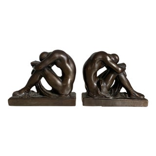 Antique Bronze Art Deco Nude Figure Bookends- a Pair For Sale