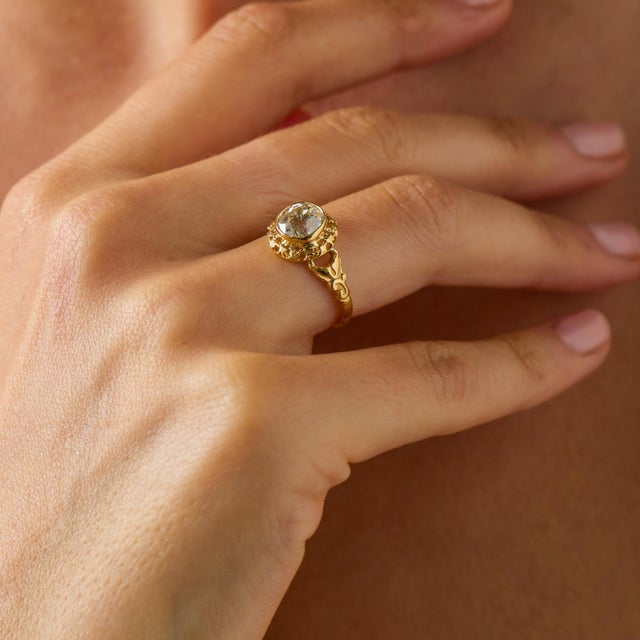 1900 - 1909 1900-1909 Victorian French Gia 1.51 Carat Old Mine Cut Diamond 18k Gold Engagement Ring, Size 6.5 For Sale - Image 5 of 6