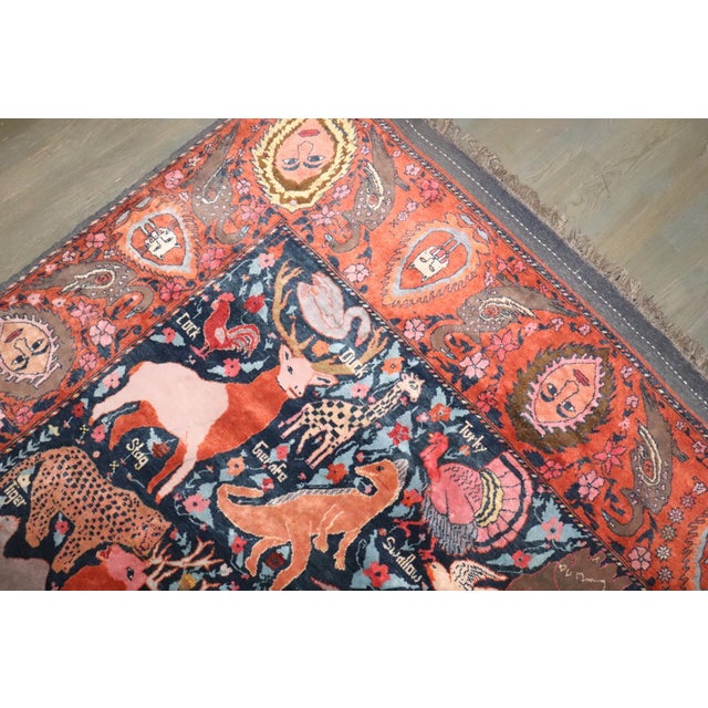 Pink Late 20th Century Crazy Animal Motif South Persian Pictorial Rug - 8'5" x 10'2" For Sale - Image 8 of 15