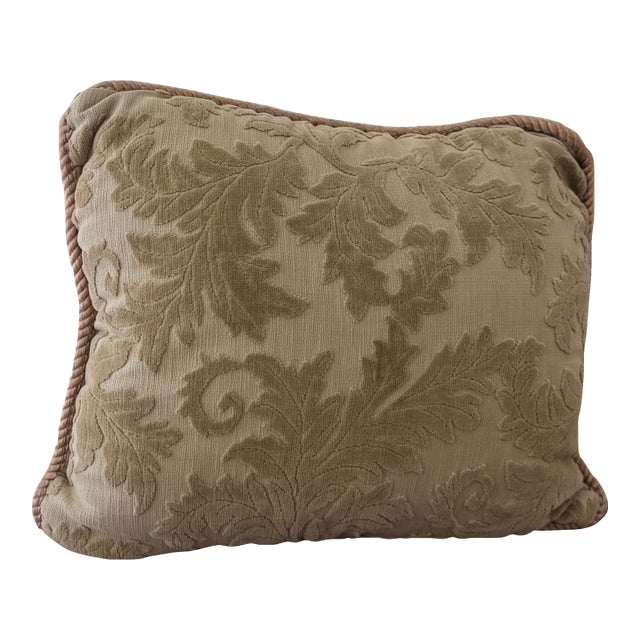 Vintage Floral Cut Velvet Accent Pillow With Blush Cord Trim For Sale
