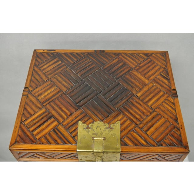 Late 20th Century Furniture Classics LTD Chinese Teak & Bamboo Campaign Chest Side Table on Stand For Sale - Image 10 of 18