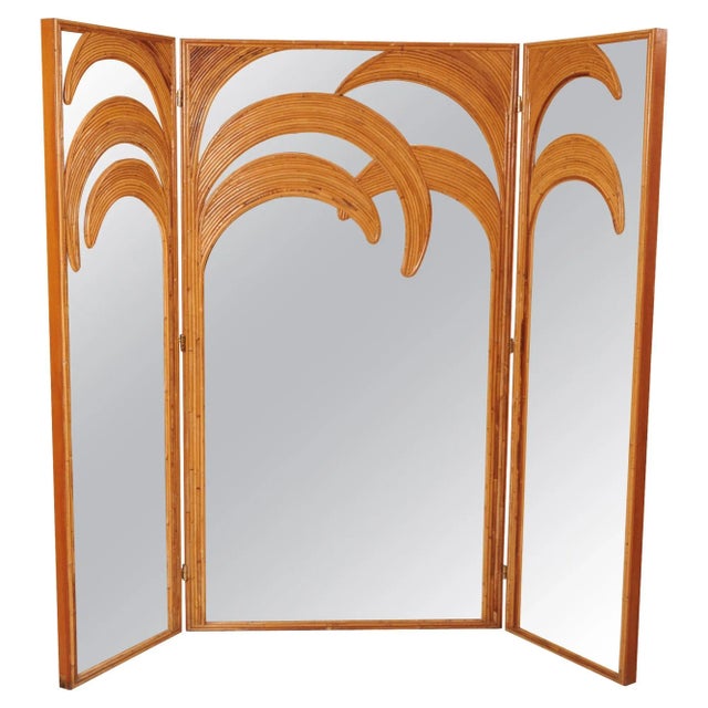 Wood Mirrored Screen with Bamboo Palm Trees from Vivai Del Sud, 1970 For Sale - Image 7 of 7