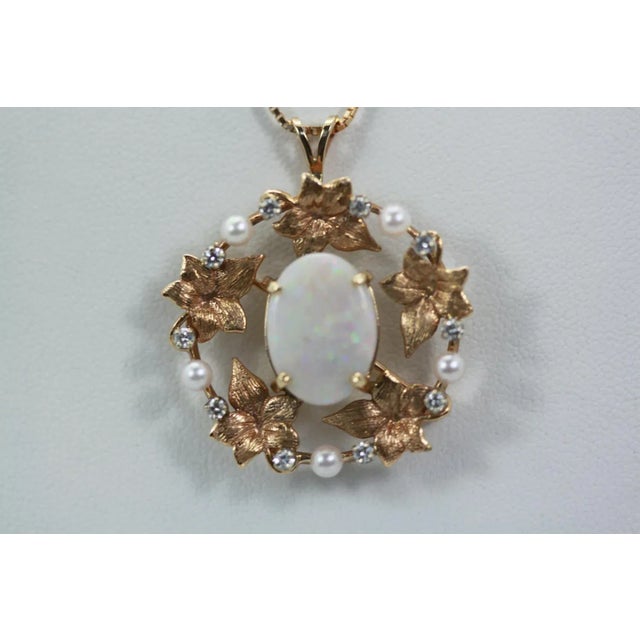 Contemporary 1960s Opal Laurel Leaf 14k Brooch Pendant For Sale - Image 3 of 8