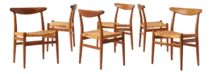 1950s Oak & Cane W2 Chairs by Hans Wegner - Set of 5