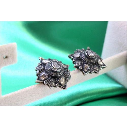 Gold and Silver Earrings with Zirconias and Chips, Set of 2 For Sale - Image 3 of 7