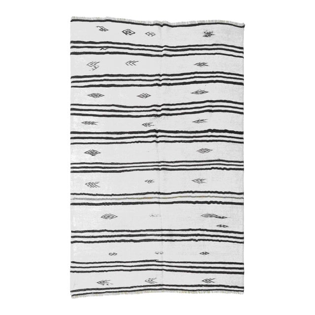 Striped Hemp Vintage Turkish Kilim Rug - 5`8" X 8`10" For Sale