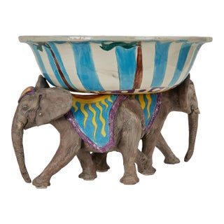 Vintage Ceramic Circus Bowl on Elephant Stand by Dan and Nisha Ferguson For Sale