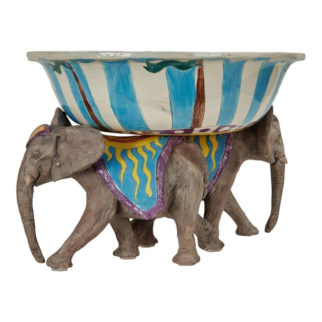 Vintage Ceramic Circus Bowl on Elephant Stand by Dan and Nisha Ferguson For Sale