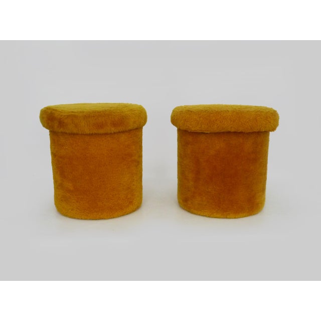 Orange-Yellow Faux Fur Ottomans with Interior Storage Compartment, 1970s, Set of 2 For Sale - Image 10 of 10