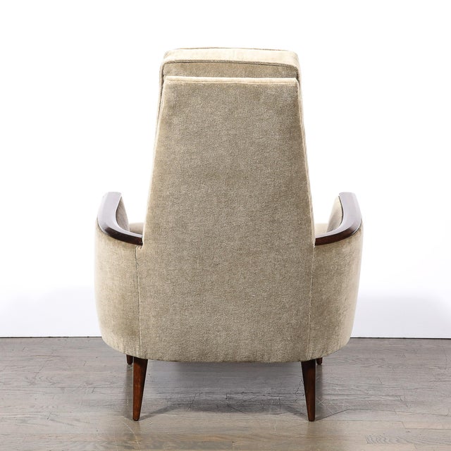 Mid-Century Walnut & Smoked Taupe Mohair Curved Arm Lounge Chair & Ottoman For Sale - Image 14 of 18