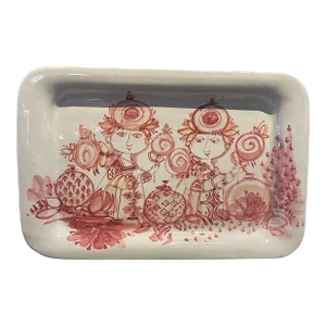Vintage Mid-Century Modern Hand Painted Pottery Whimsical Platter by Bjorn Wiinblad Danish