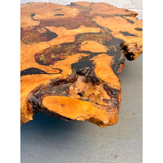 Late 20th Century Live Edge Burl Wood Coffee Table With Glitter Epoxy For Sale - Image 13 of 13