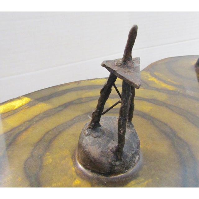 Rare Signed Slack Brutalist Nautical Themed Tripod Iron Table Circa 1960's For Sale - Image 4 of 12