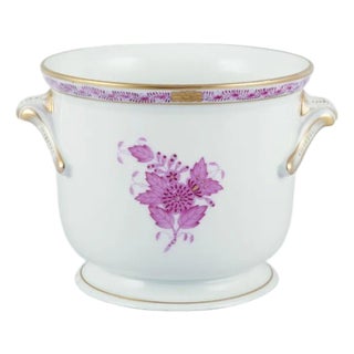 Apponyi Flowerpot with Purple Floral Motifs from Herend, Hungary, 1970s For Sale