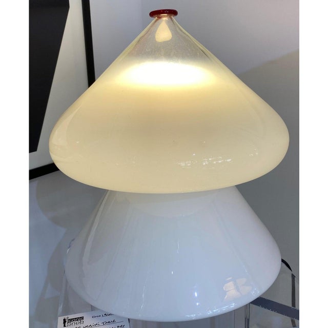 Mid-Century Modern Venini Table Lamp White, Clear, Red Cap For Sale - Image 12 of 13