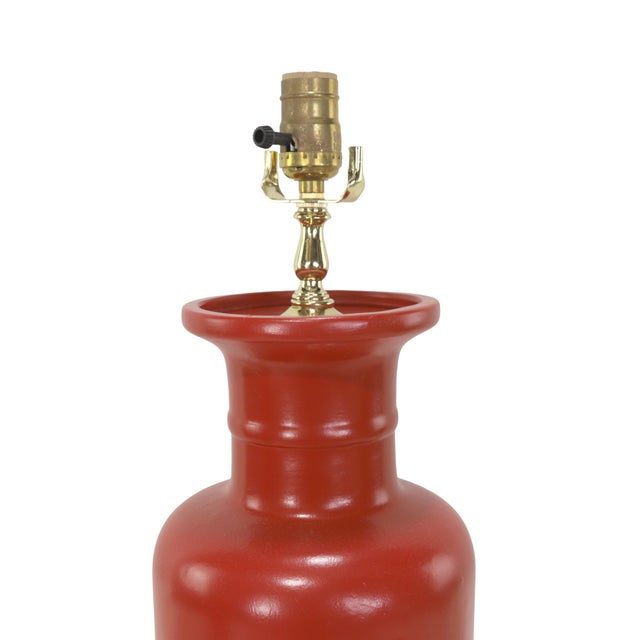 Chinese Hand-Painted Red Glazed Ceramic Table Lamps - Pair For Sale - Image 4 of 7