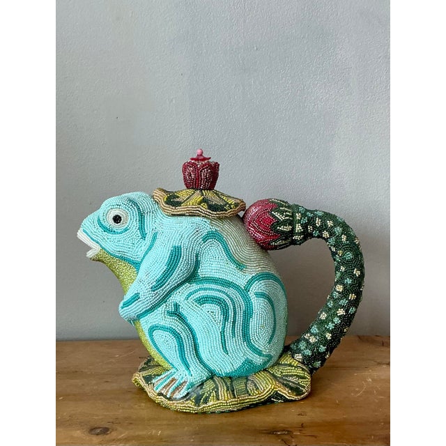 Vintage Hand Beaded Frog Teapot For Sale - Image 4 of 12