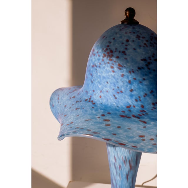 Glass Pâte De Verre Mushroom Table Lamp in Blue-Speckled Glass, France, 1980s For Sale - Image 7 of 9