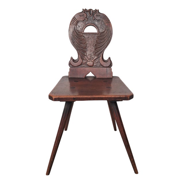 Swiss Alps Folk Art Escabelle Wooden Chair, 1820s For Sale