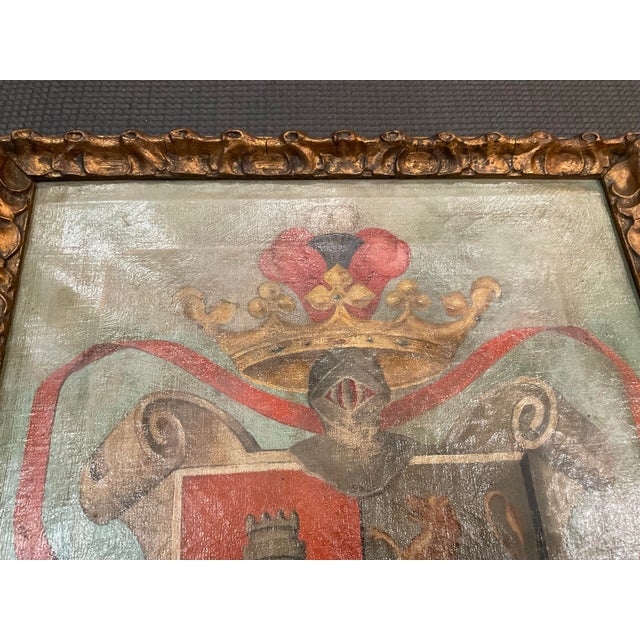 Spanish Hand-Painted Heraldic Coat of Arms on Canvas, Early 20th Century For Sale - Image 4 of 9