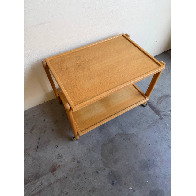 1960s Vintage Danish Rolling Bar Cart - Mid Century Modern Oak Serving Trolley on Casters 1960s For Sale - Image 5 of 7