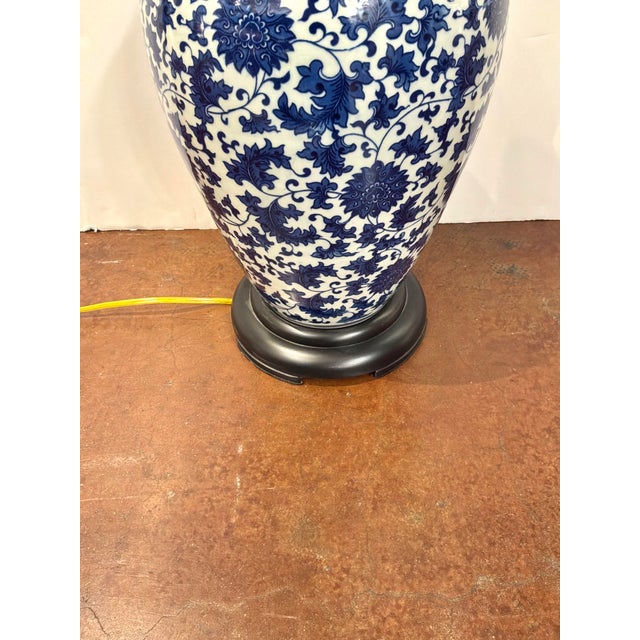 2010s Currey & Co Porcelain Blue & White Floral Lamp For Sale - Image 5 of 5