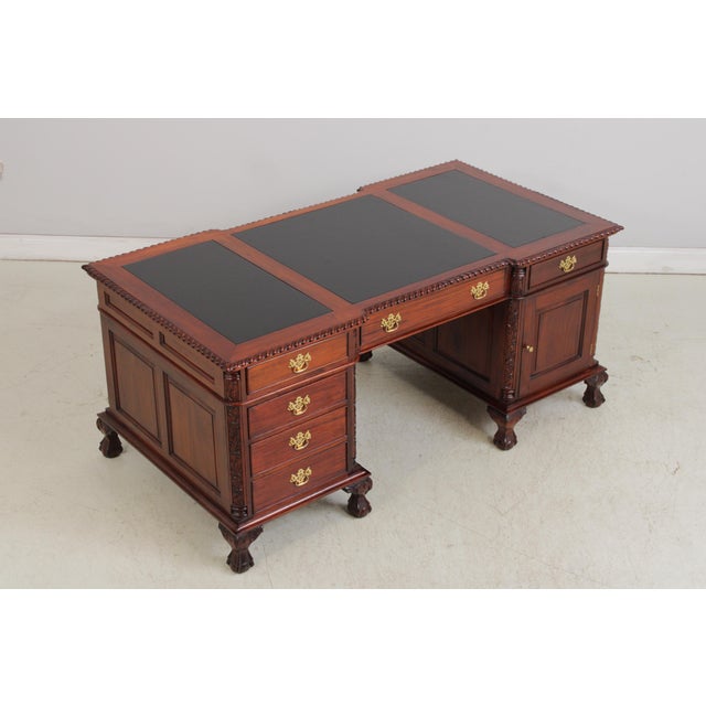 Chippendale Style Ball & Claw Mahogany Partners Desk For Sale - Image 4 of 17