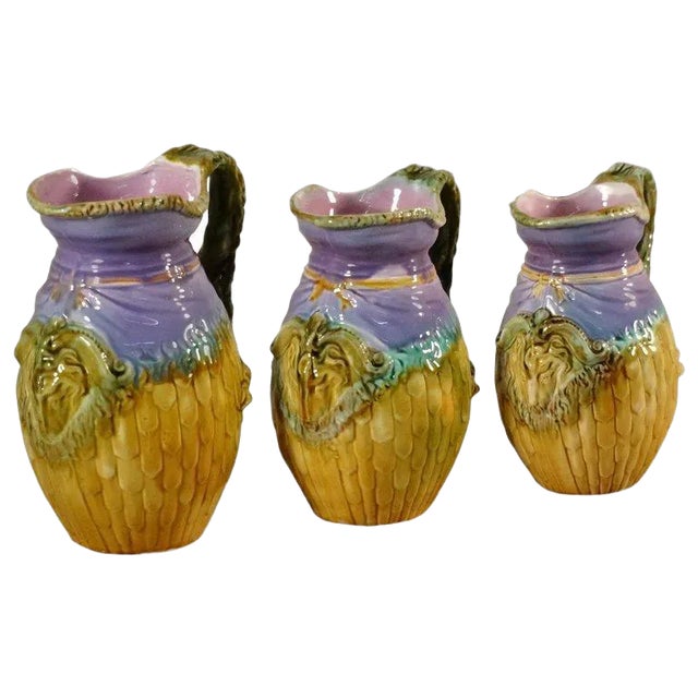 19th C Majolica Breakfast Pitchers - Set of 3 For Sale