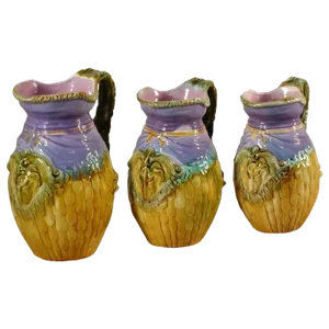 19th C Majolica Breakfast Pitchers - Set of 3
