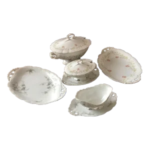 Boho Chic Antique French Porcelain Soup Tureen Serving Set- 5 Pieces