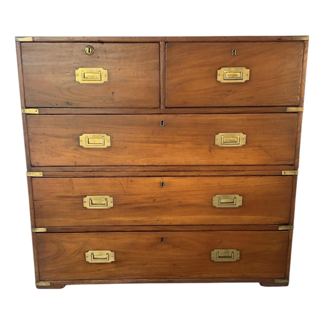 19th Century English Mahogany Campaign Chest With Brass Hardware For Sale