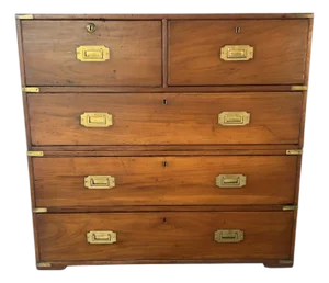 19th Century English Mahogany Campaign Chest With Brass Hardware