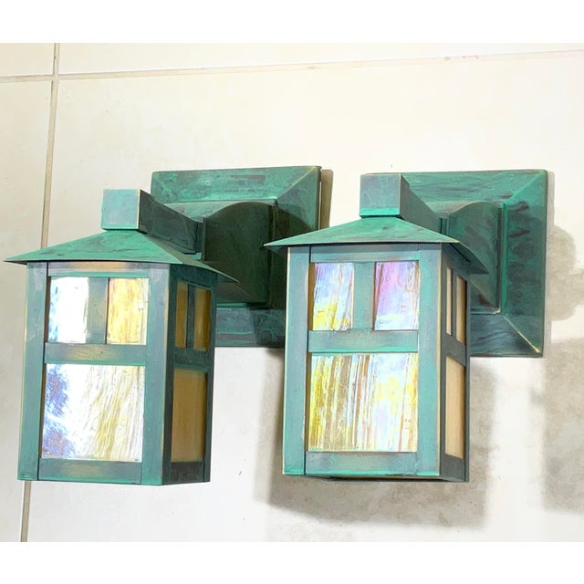 2000 - 2009 Vintage Style Arts & Crafts Mission Wall Lanterns / Sconces - a Pair For Sale - Image 5 of 11
