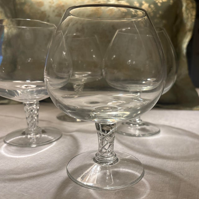 Glass 1960s Air Twist Stems Handblown Crystal Brandy Snifters / Cognac Glasses - Set of 4 For Sale - Image 7 of 10