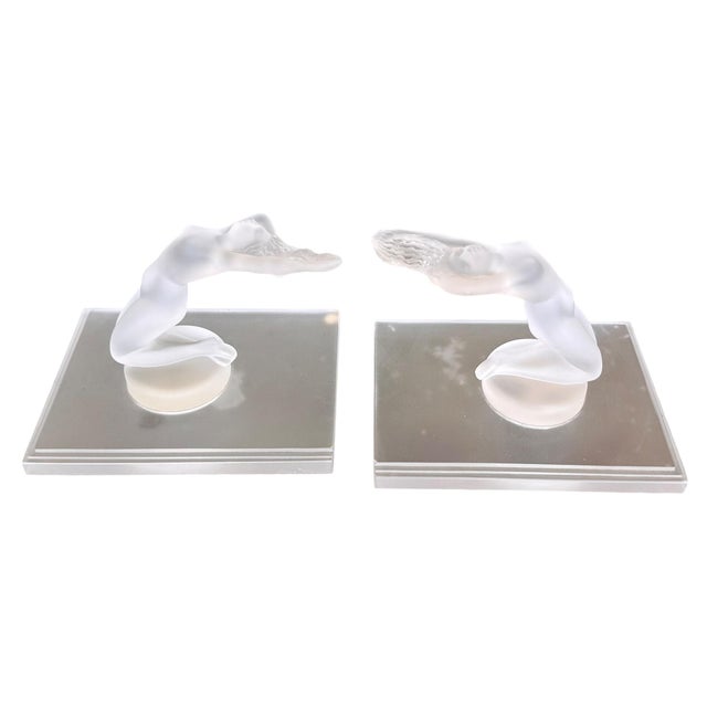 1990s Pair of Modern Frosted Crystal Lalique Chrysis Nude Bookends For Sale - Image 5 of 5