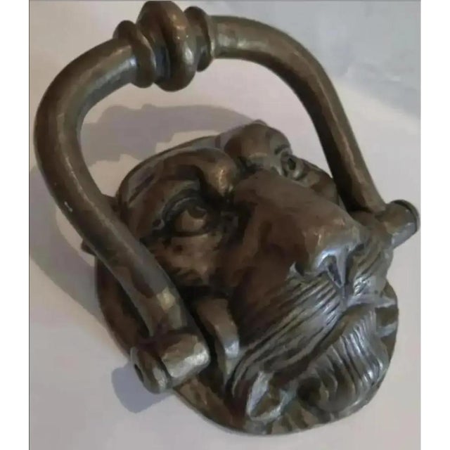Large Vintage Bronze Leopard Head Door Knocker, Circa 1940 For Sale - Image 9 of 11