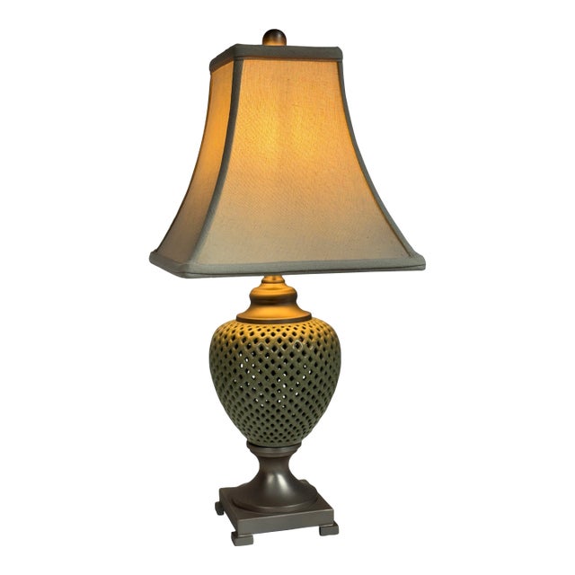 Hollywood Regency Lattice Ceramic Table Lamp For Sale
