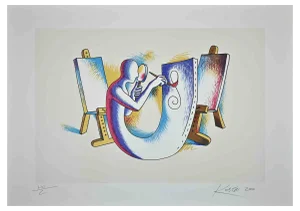 Mark Kostabi, The Painters Atelier, Original Lithograph, 2000