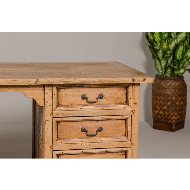 Teak Kneehole Desk with Eight Drawers and Custom Bleached Finish For Sale In New York - Image 6 of 12