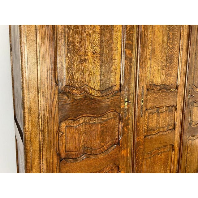 Vintage French Louis XVI Style Carved Oak 3-Door Wardrobe For Sale - Image 14 of 16