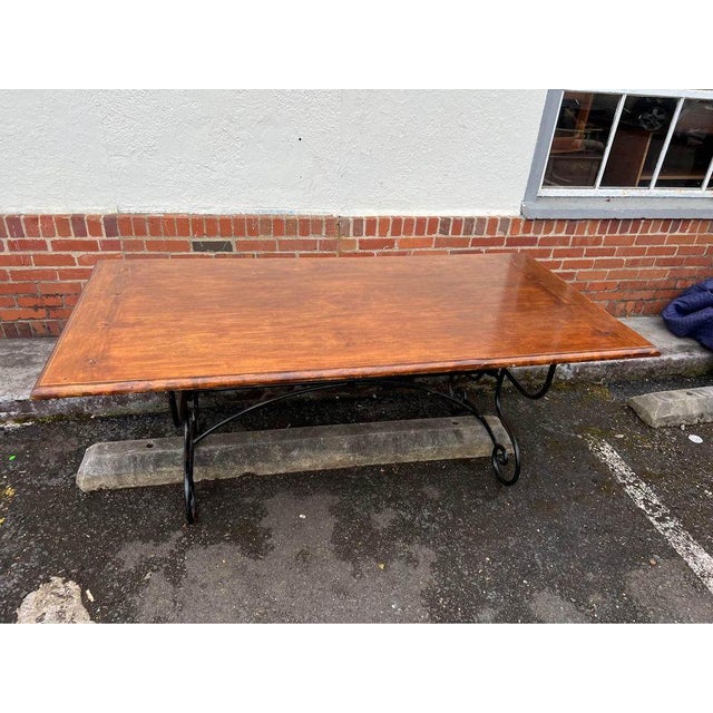 French Country Vintage Country Style Wrought Iron Base Solid Wood Top Dining Table. Made in Italy For Sale - Image 3 of 12