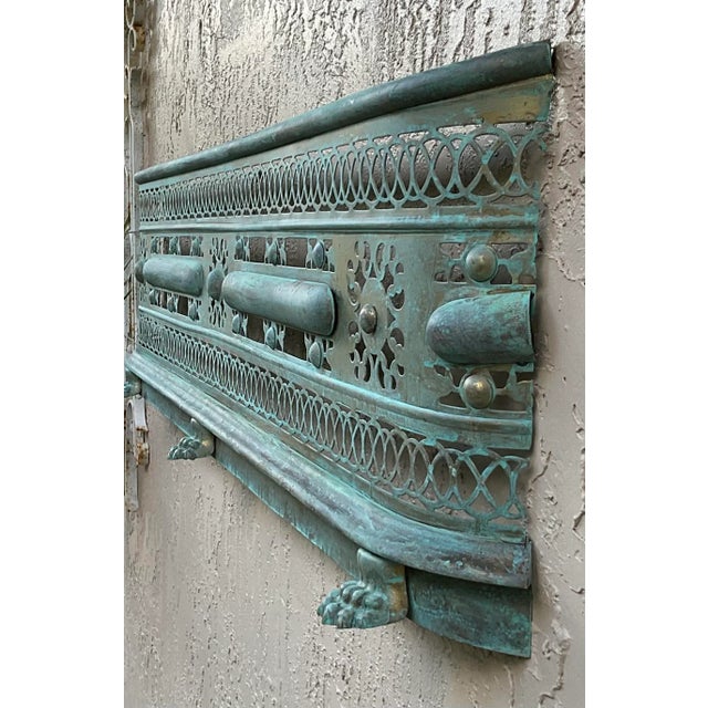 Turquoise One-of-a-Kind Brass Wall Sculpture - Antique Neoclassical Fireplace Surround Art For Sale - Image 8 of 15