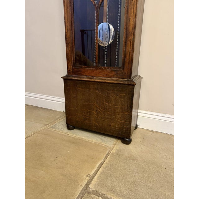 Antique Oak Chiming Longcase Barometer Clock, 1930 For Sale - Image 4 of 9