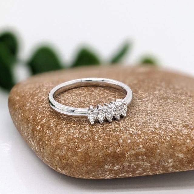2020s Diamond Band Ring in Solid 14k Gold, Marquise 3.5x2mm - Earth Mined Diamonds, Size 6.75 For Sale - Image 5 of 7